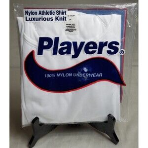 Mens Vintage Rare Deadstock 1980s Player's White 100% Nylon T-shirt Size 3X New.
